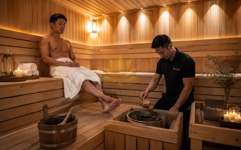 Không gian thư giãn chuẩn men tại cơ sở massage xông hơi nam gần đây